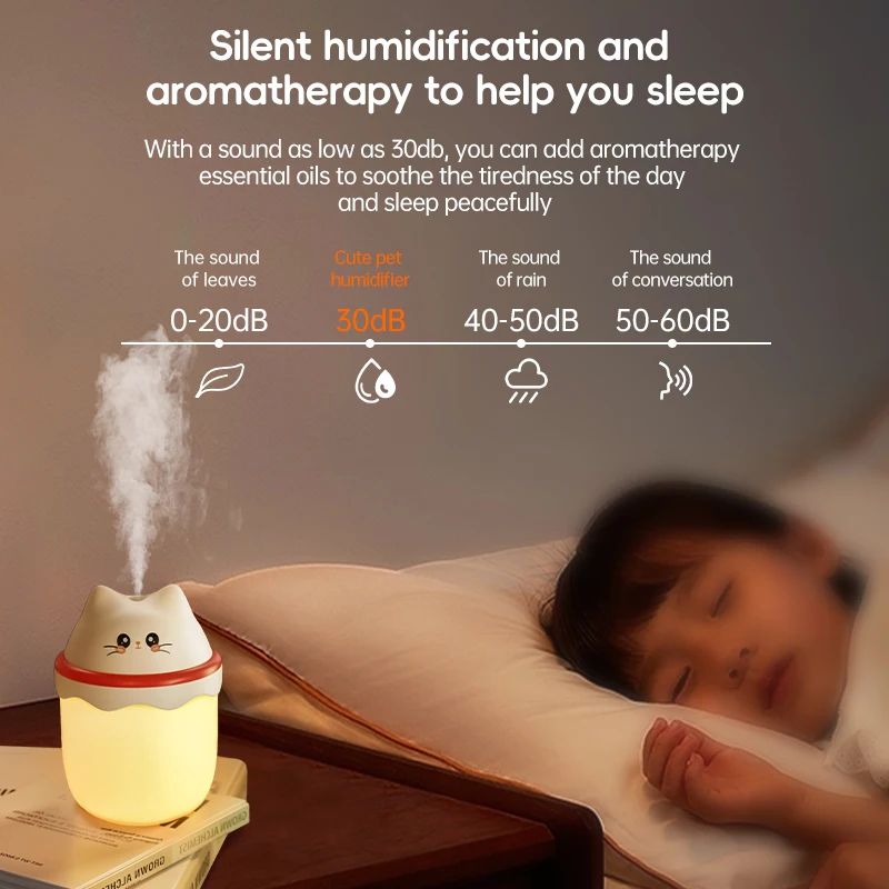 Cute Pet Mini Humidifier With Night Light For Desktop And Travel 2