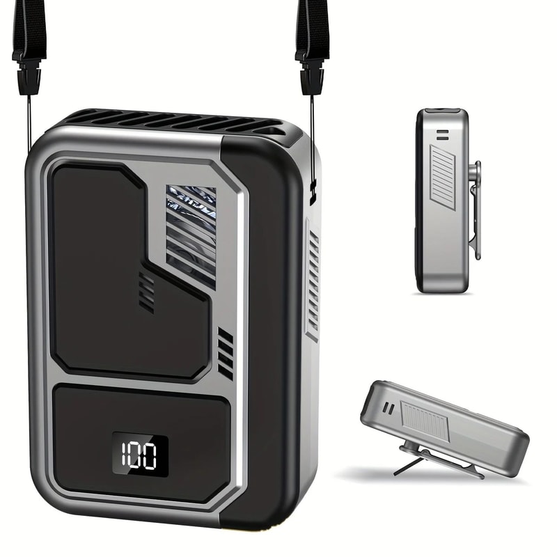 2025 Portable Neck Waist Fan With LED Display Rechargeable HandsFree Cooling For Outdoor Use 5