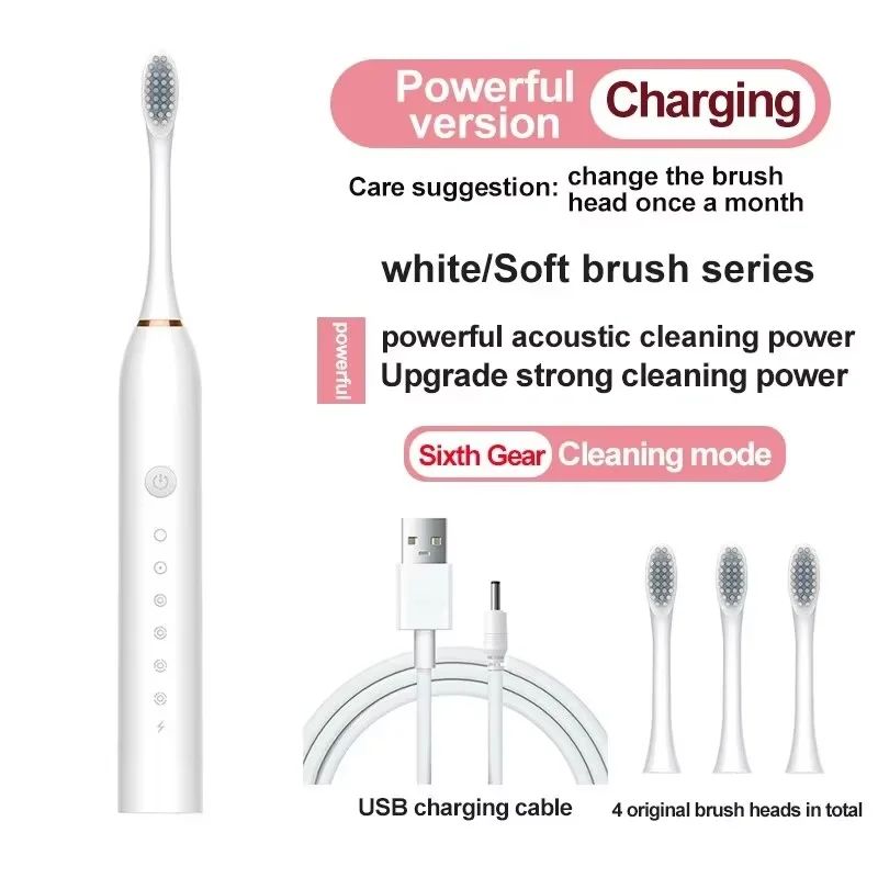 Premium Universal Rechargeable SixSpeed Automatic Electric Toothbrush Gentle Soft Bristle Care For 7
