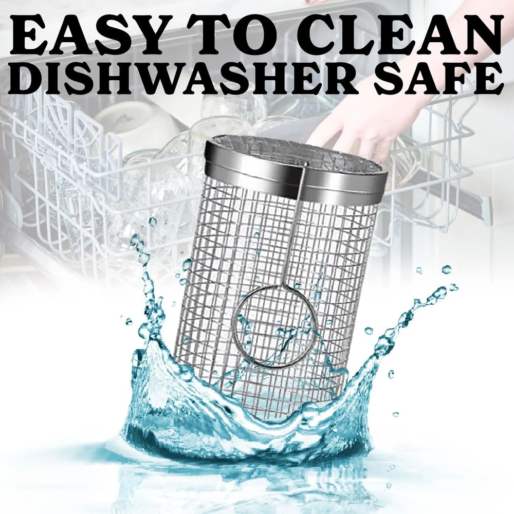 Stainless Steel Rolling BBQ Grill Basket For Vegetables Meat Seafood 3