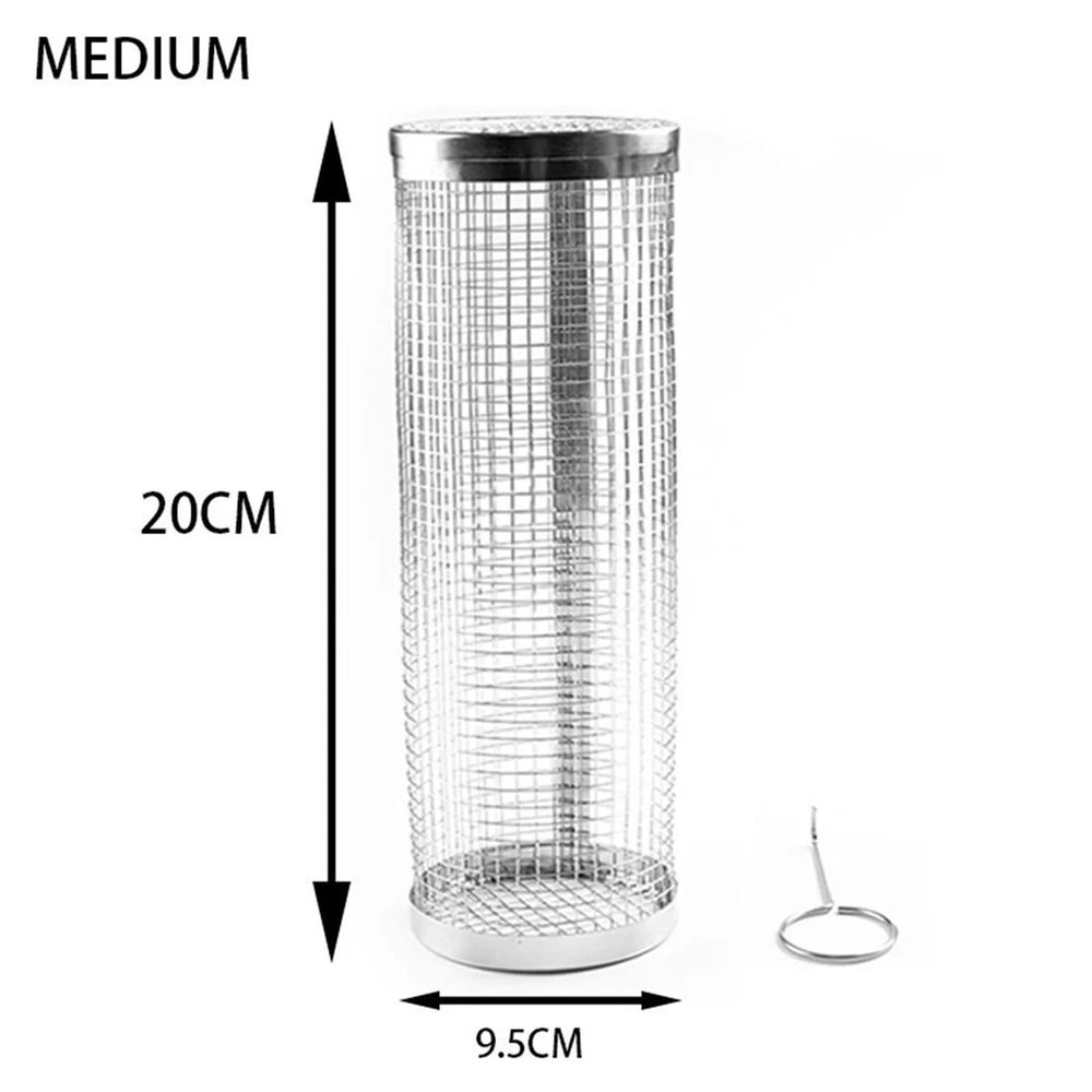 Stainless Steel Rolling BBQ Grill Basket For Vegetables Meat Seafood 4
