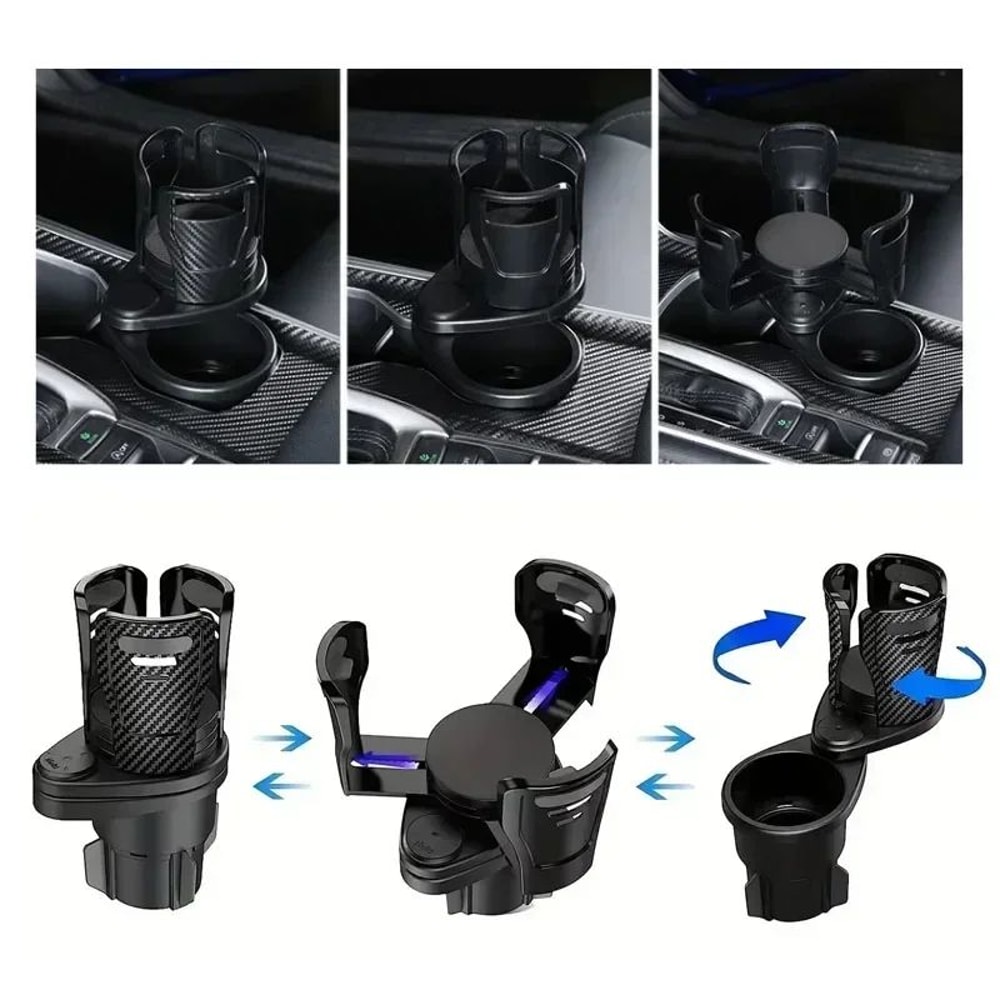 Adjustable Dual Cup Holder Expander With Phone Mount For Cars 3