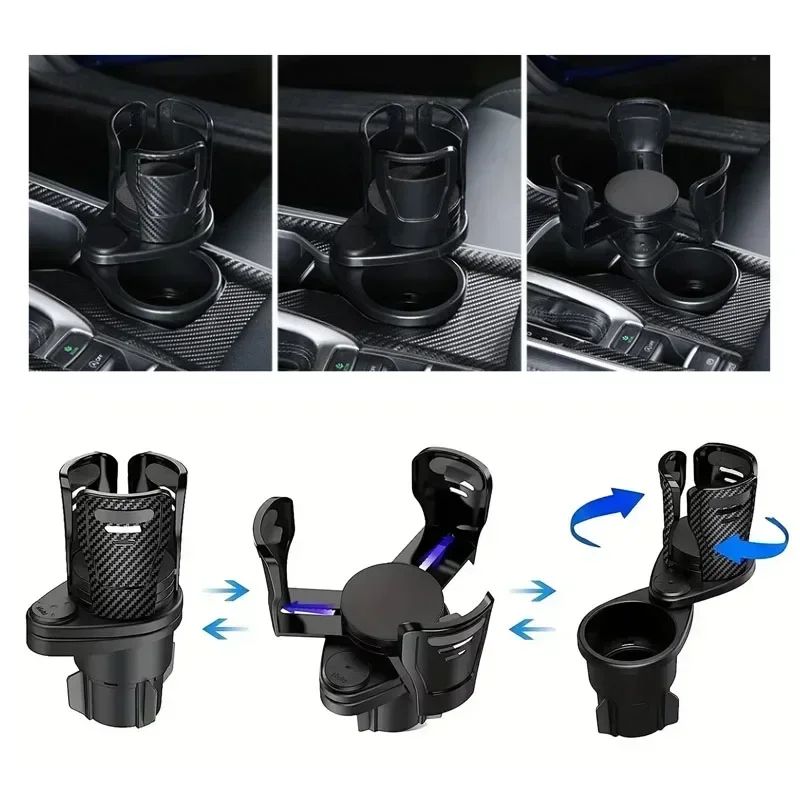 Adjustable Dual Cup Holder Expander With Phone Mount For Cars 3