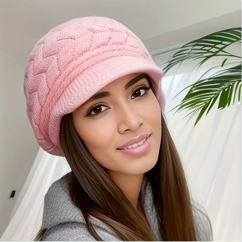 Retro Winter Knit Beanie With Brim For Women Warm Ski Run Outdoor Cap 5