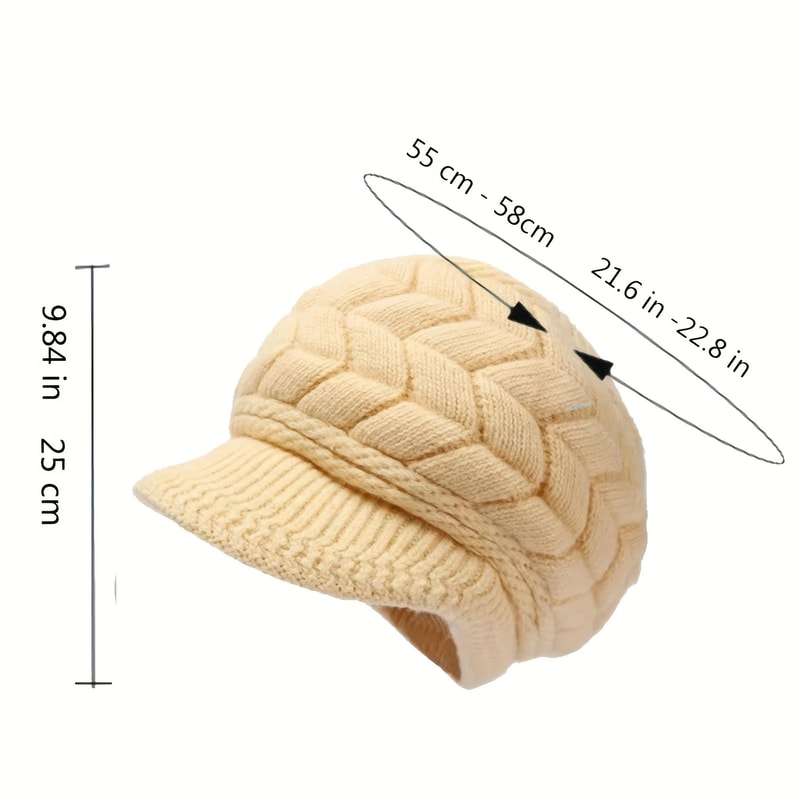 Retro Winter Knit Beanie With Brim For Women Warm Ski Run Outdoor Cap 1