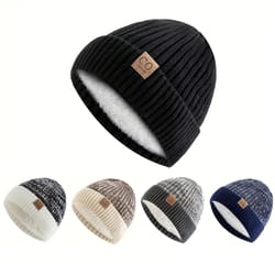 korean letter knit beanie – thick winter wool cap for a flattering fit