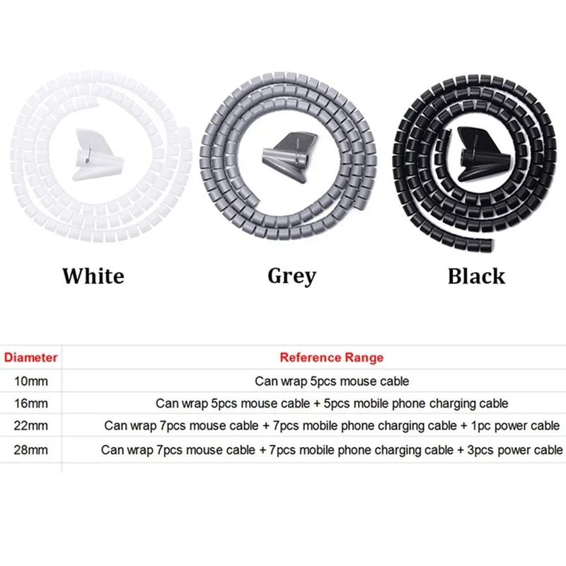 Flexible Spiral Cable Management Sleeve 2M Wire Organizer Cord Protector 5