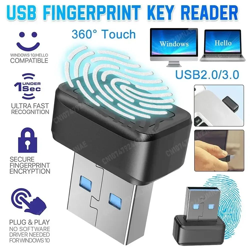 USB Fingerprint Scanner For Windows Hello Secure Login Key 0