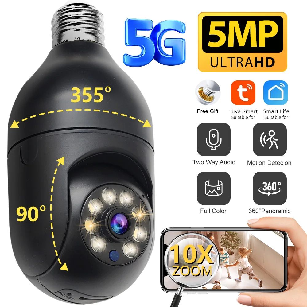 5MP E27 Smart Bulb Security Camera With 360 Human Tracking FullColor Night Vision 0