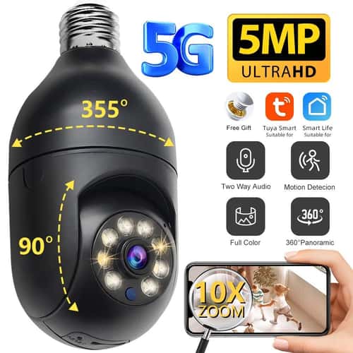 5MP E27 Smart Bulb Security Camera with 360° Human Tracking & Full-Color Night Vision