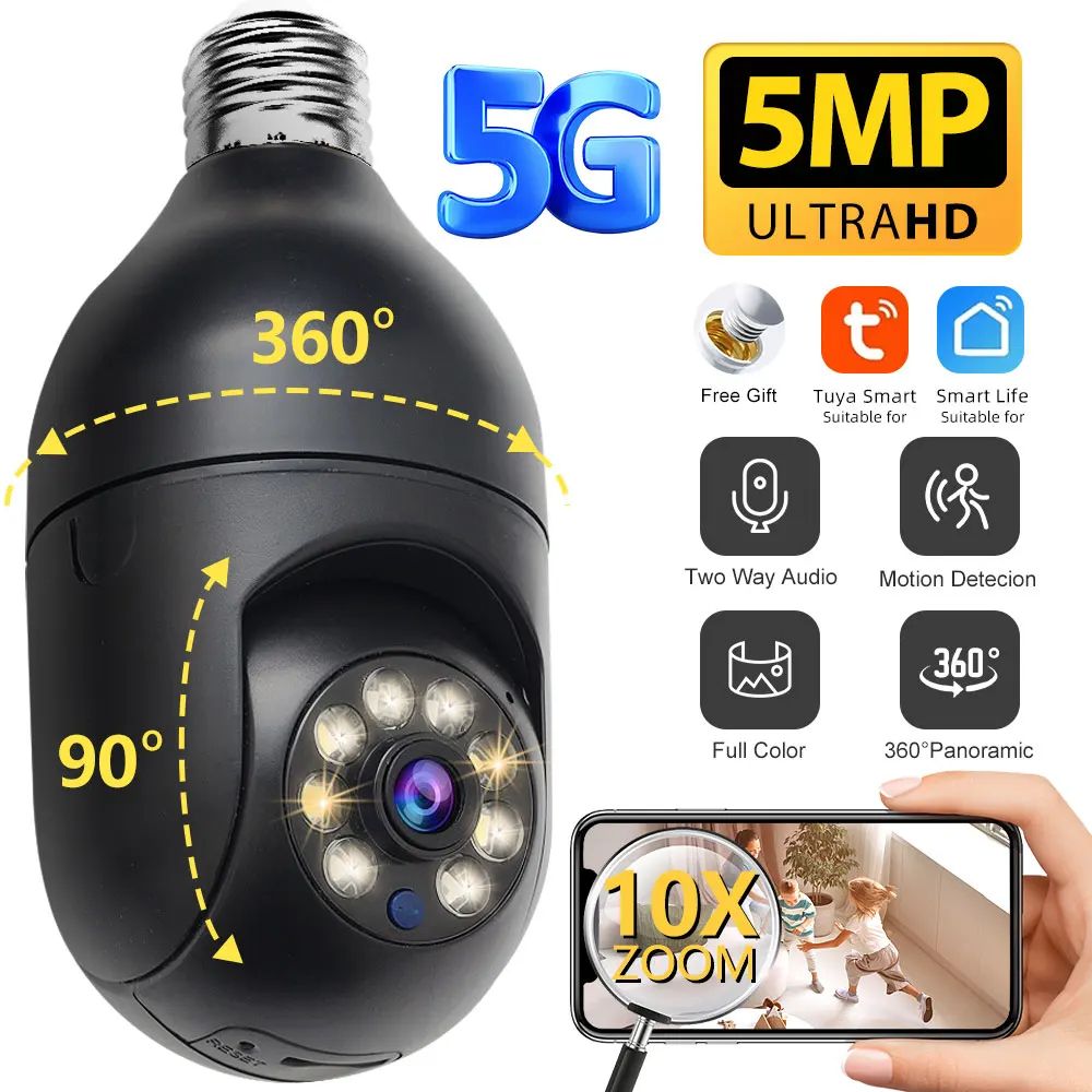 5MP E27 Smart Bulb Security Camera With 360 Human Tracking FullColor Night Vision 10