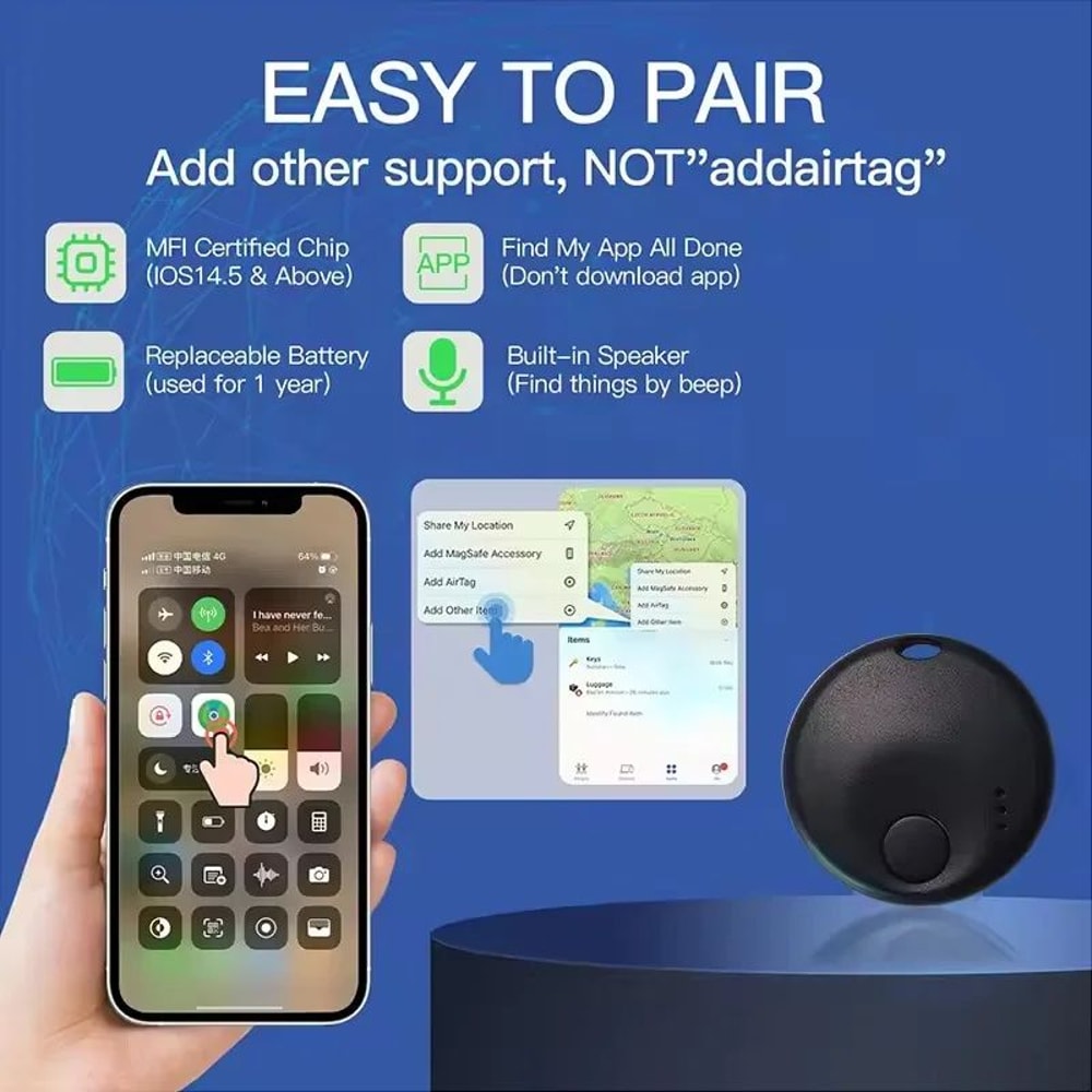 Mini Smart Bluetooth Tracker For Apple Find My IOS Key Luggage Backpack Locator 2