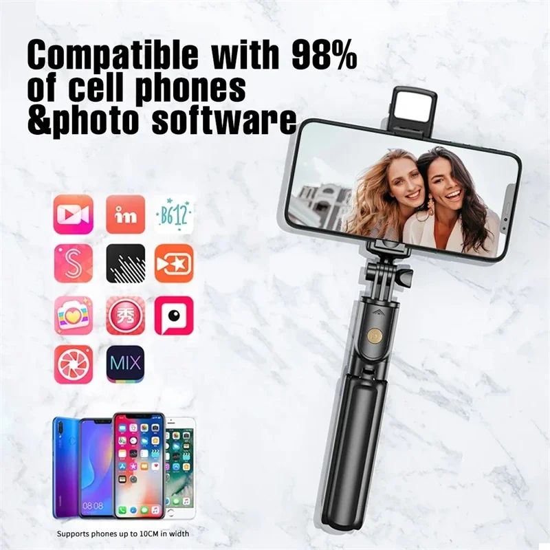 SmartGlow Wireless Bluetooth Selfie Stick Tripod With LED Light Remote 5