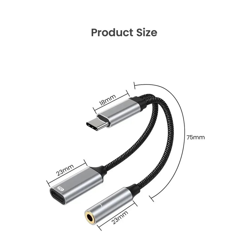 WANGYOU 2in1 USBC Headphone Fast Charging Adapter With PD 30 1