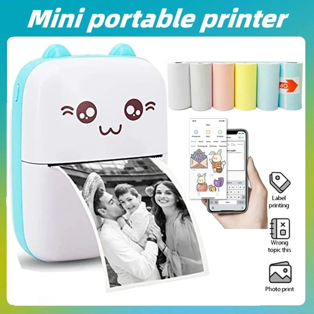 Mini Cat Portable Thermal Printer Pocket Bluetooth Photo Label Printer For IOS Android 0