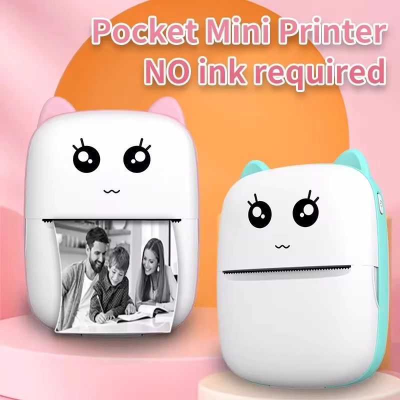 Mini Cat Portable Thermal Printer Pocket Bluetooth Photo Label Printer For IOS Android 4