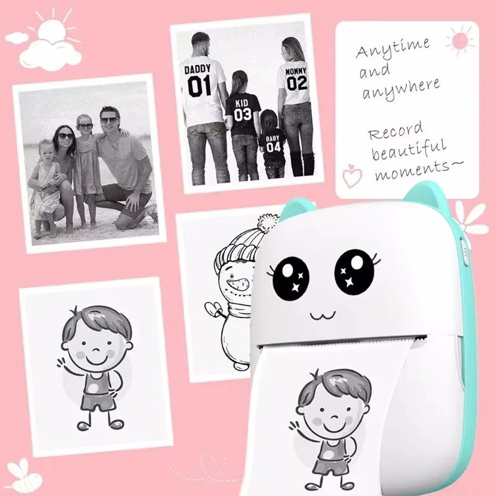 Mini Cat Portable Thermal Printer Pocket Bluetooth Photo Label Printer For IOS Android 5