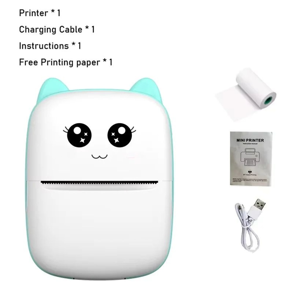 Mini Cat Portable Thermal Printer Pocket Bluetooth Photo Label Printer For IOS Android 9