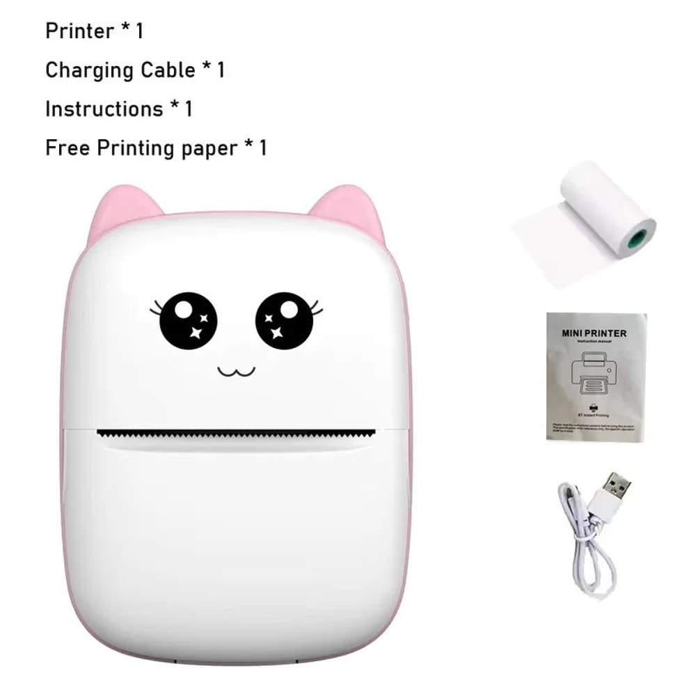Mini Cat Portable Thermal Printer Pocket Bluetooth Photo Label Printer For IOS Android 10