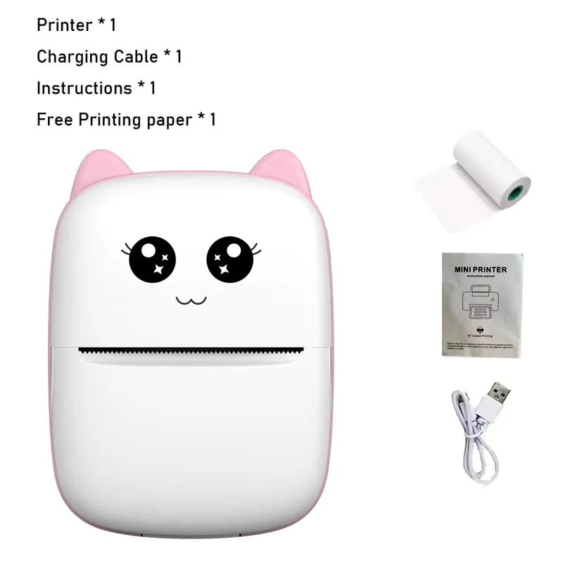 Mini Cat Portable Thermal Printer Pocket Bluetooth Photo Label Printer For IOS Android 10