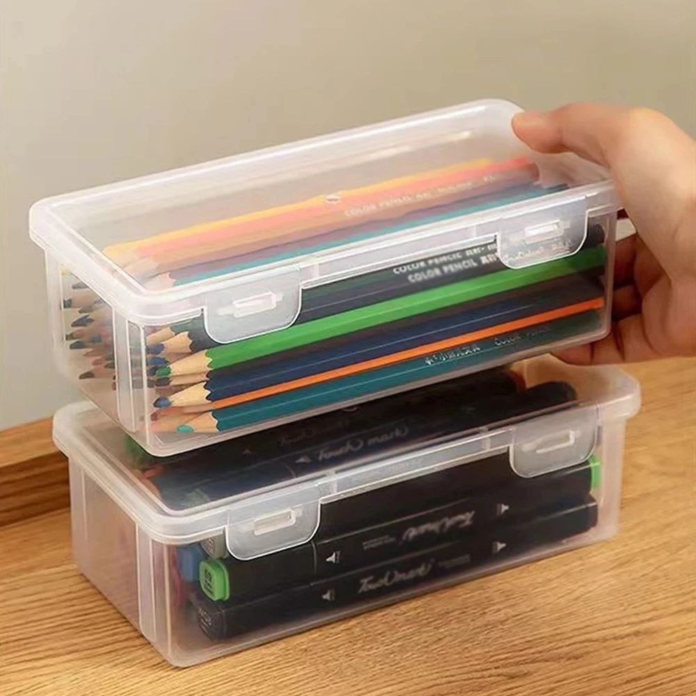 Large Capacity Translucent Plastic Pencil Case Organizer Set 0