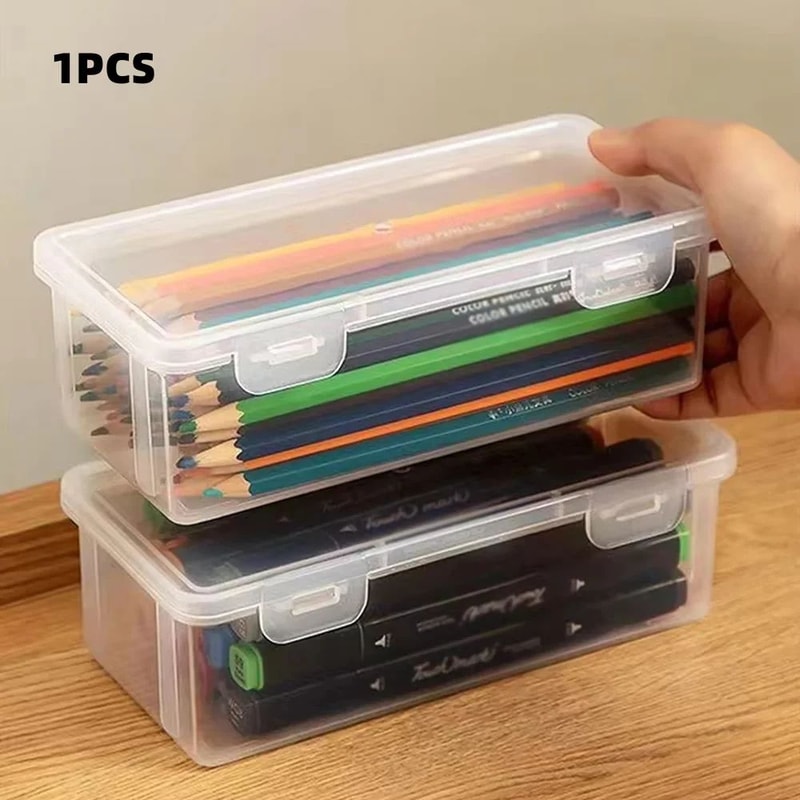 Large Capacity Translucent Plastic Pencil Case Organizer Set 6
