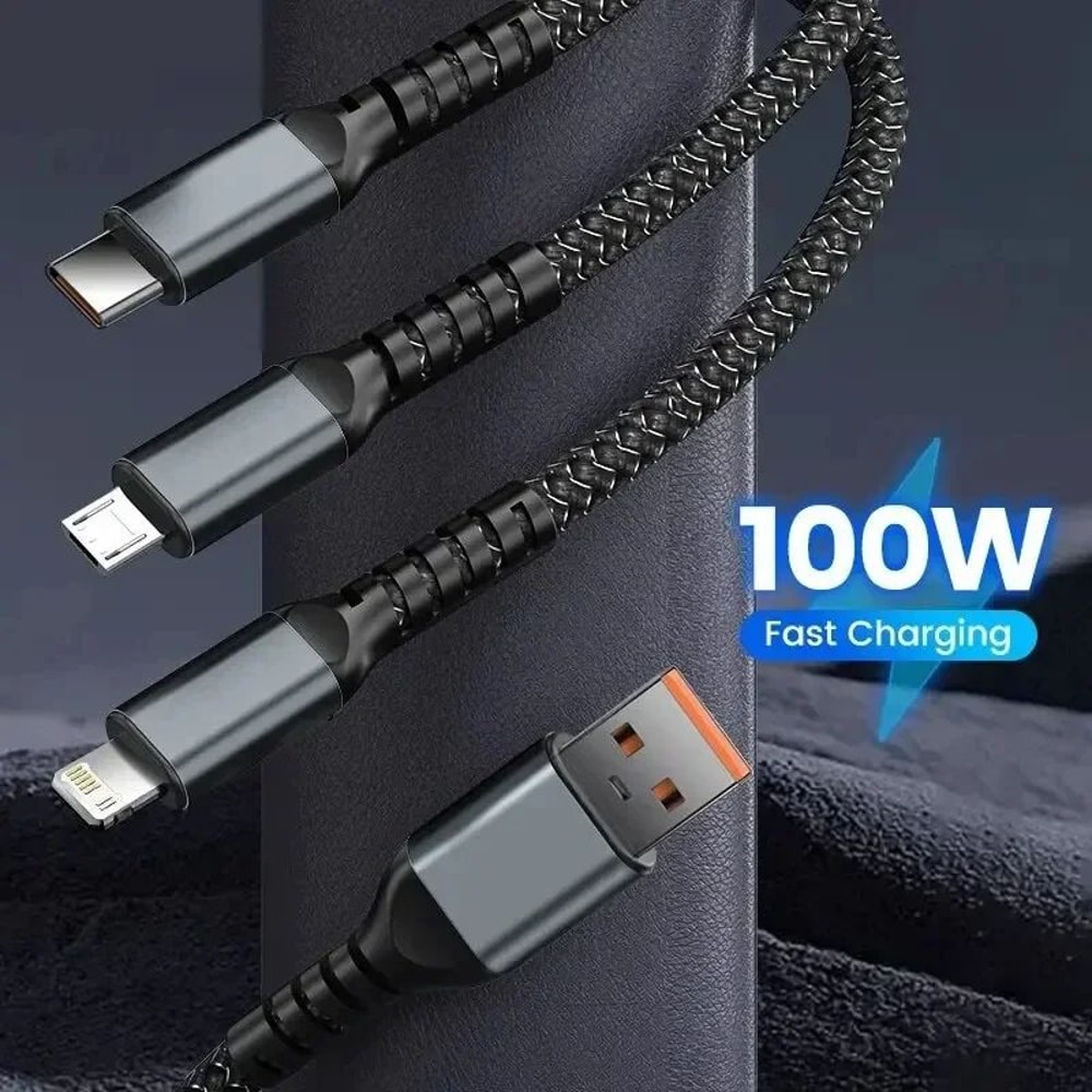LumiFlex 3in1 100W Fast Charging Braided Cable With LED Glow 1