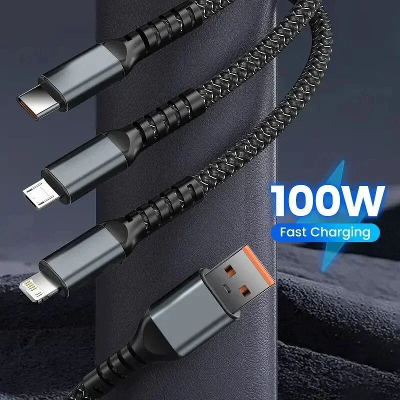 LumiFlex 3in1 100W Fast Charging Braided Cable With LED Glow 1
