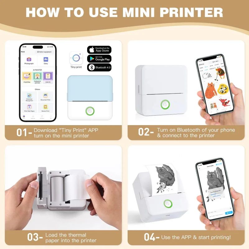 PocketPrint Mini Portable Printer Inkless Thermal Sticker Photo Printer 5