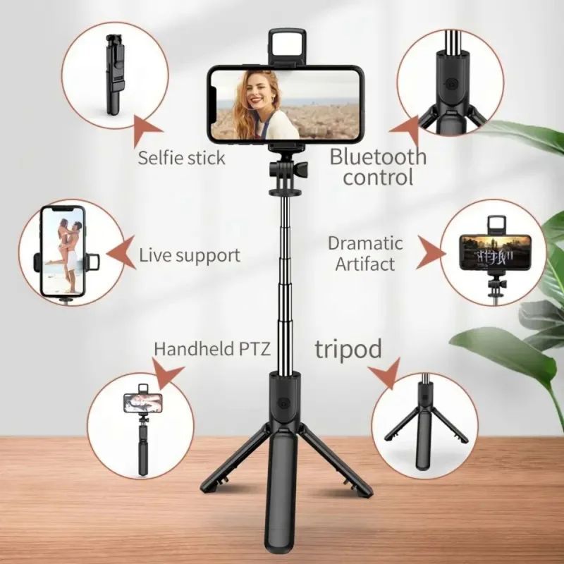 Bluetooth Selfie Stick Tripod With Fill Light Remote Foldable Phone Stand For Vlogging And Live S 4