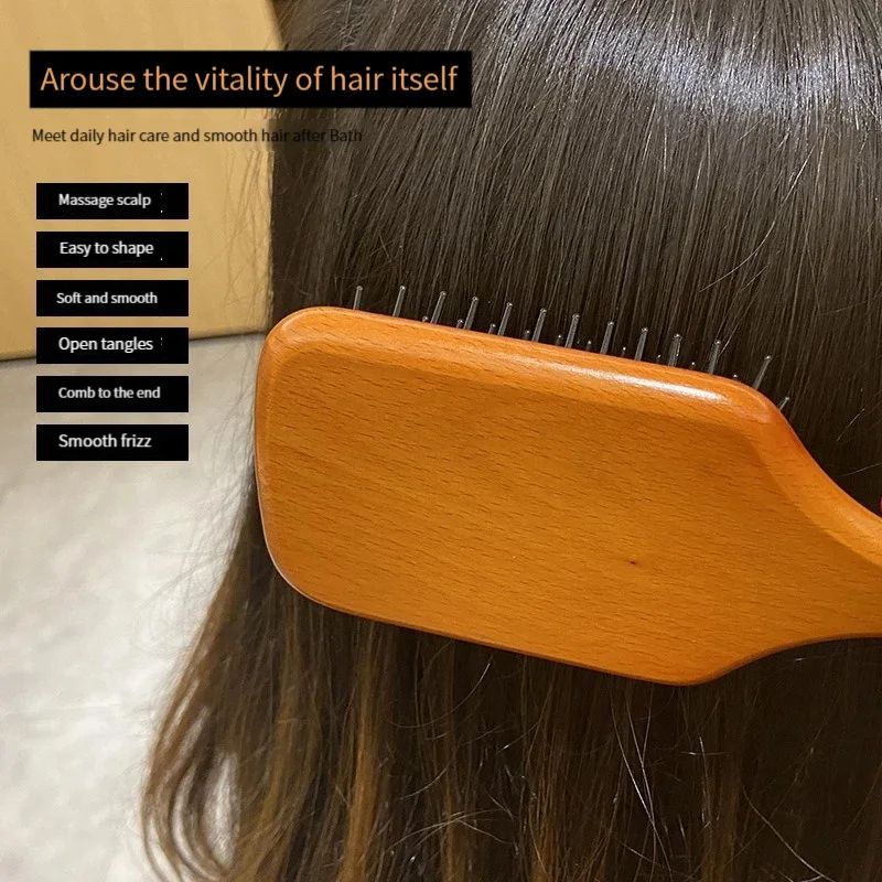 Wooden Air Cushion Scalp Massage Comb For Curly Hair Hair Loss Care 1
