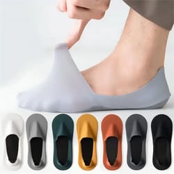 mens cotton no-show boat socks with non-slip silicone grip – 5 black pair summer pack