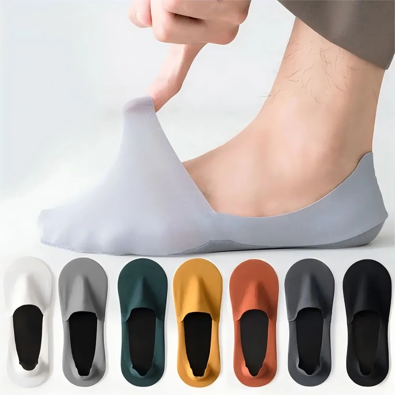 Mens Cotton NoShow Boat Socks With NonSlip Silicone Grip 5Pair Summer Pack 0