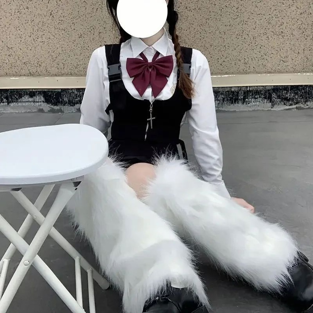 Japanese Lolita Faux Fur Leg Warmers For Women Cozy Autumn Winter Fashion Socks 4