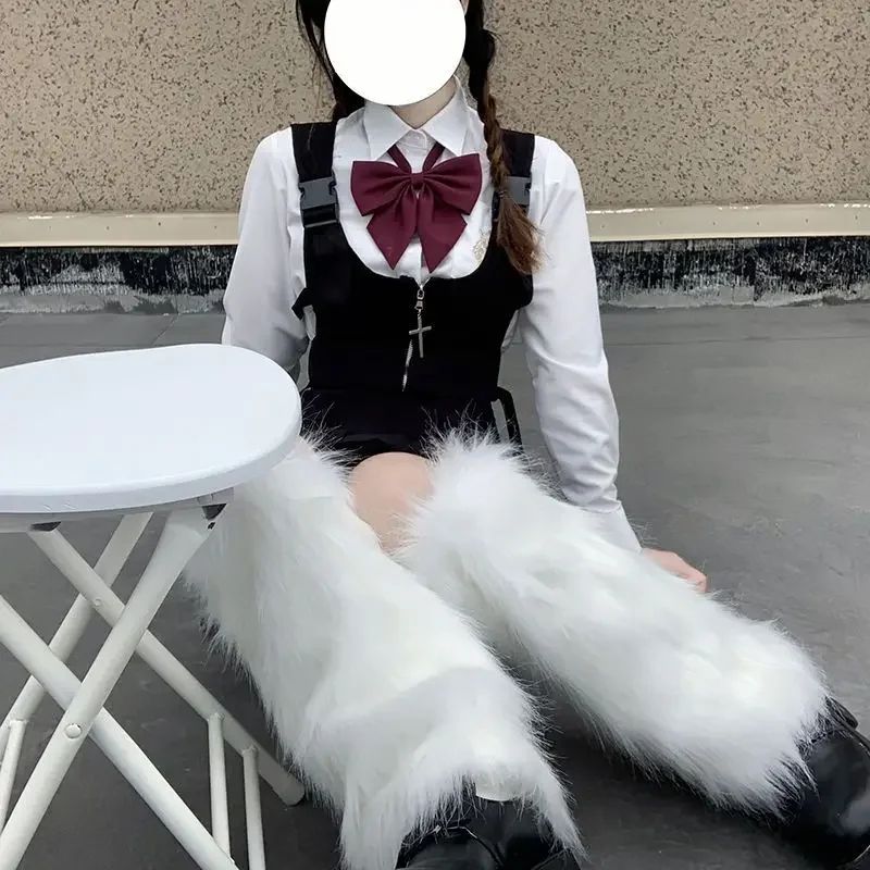 Japanese Lolita Faux Fur Leg Warmers For Women Cozy Autumn Winter Fashion Socks 4