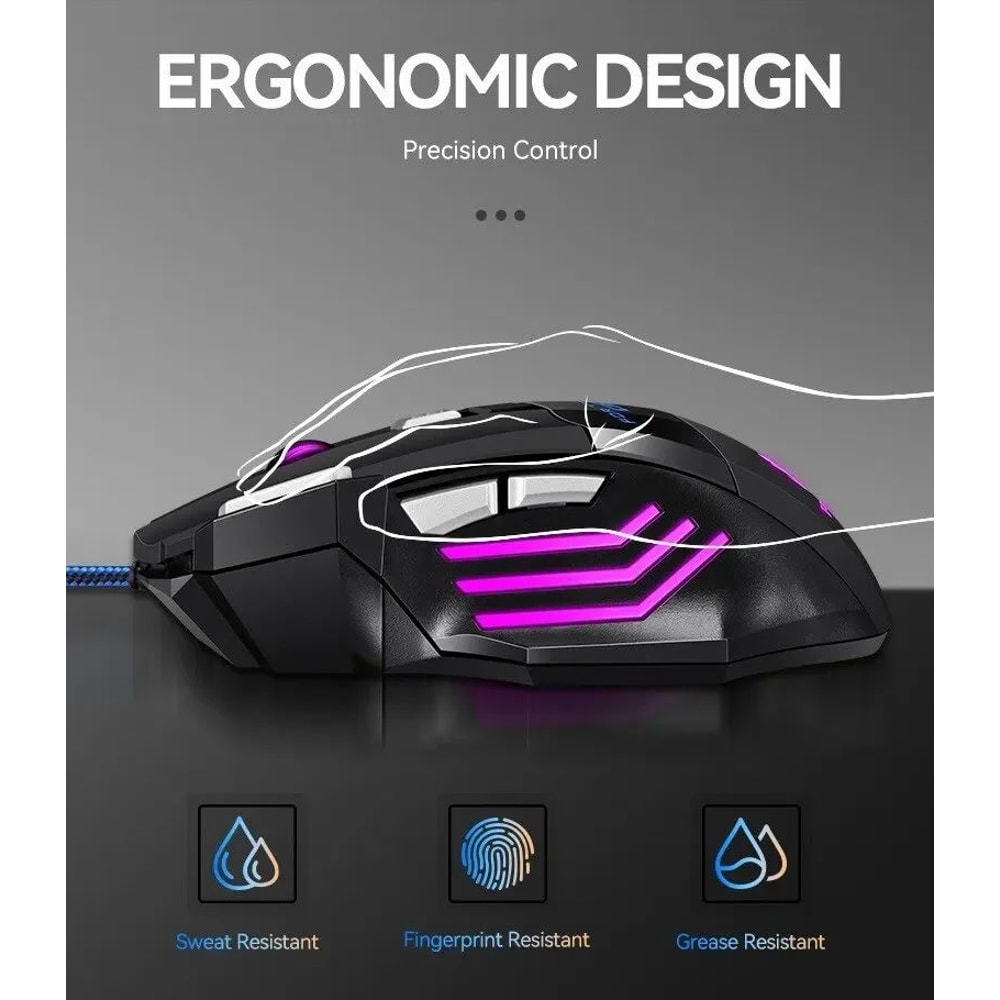 HyperSpeed RGB Ergonomic Wired Gaming Mouse 7Button Precision For PC Laptop Gamers 5