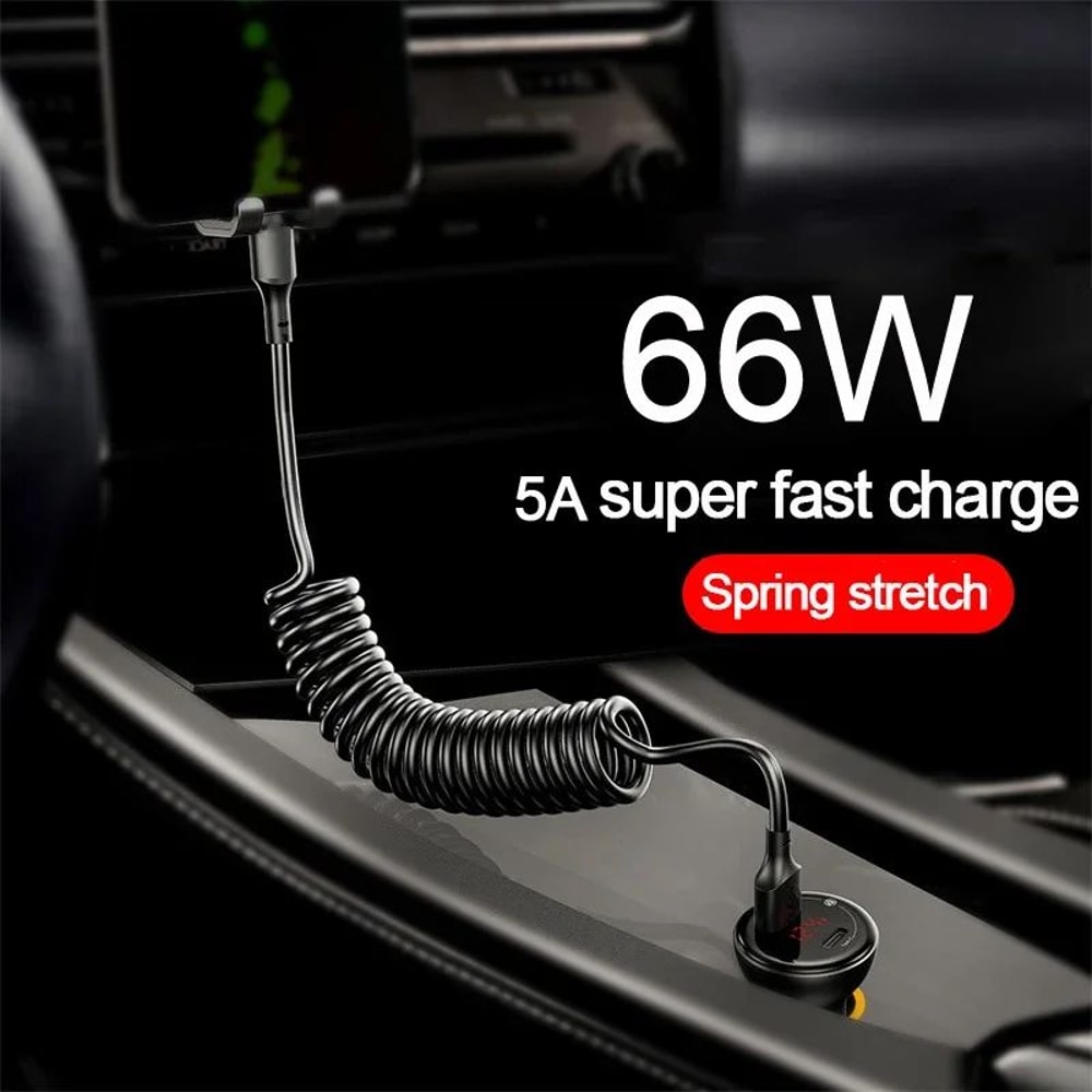 66W Fast Charging USBC Car Cable Retractable TypeC To TypeC Power Cord For IPhone Android 3
