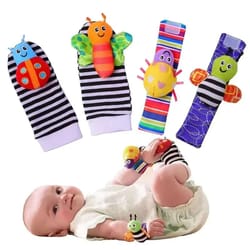 4-piece baby sensory rattle toys set – 2 wrist rattle toys + 2 foot rattle sock toys (0–12 months)