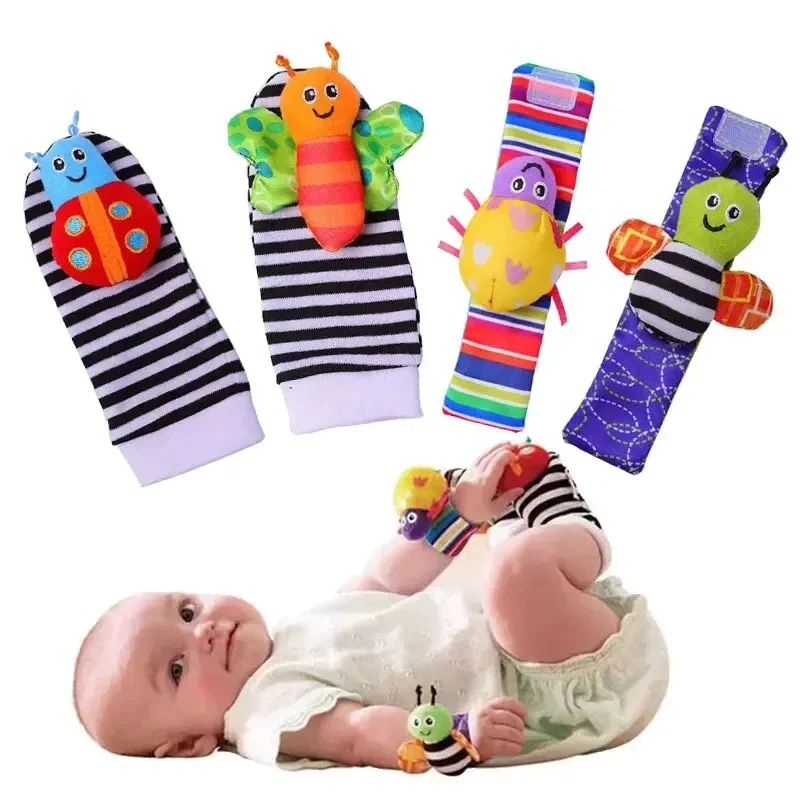 4Piece Baby Sensory Rattle Toys Set 2 Wrist Rattle Toys 2 Foot Rattle Sock Toys 012 Months 0