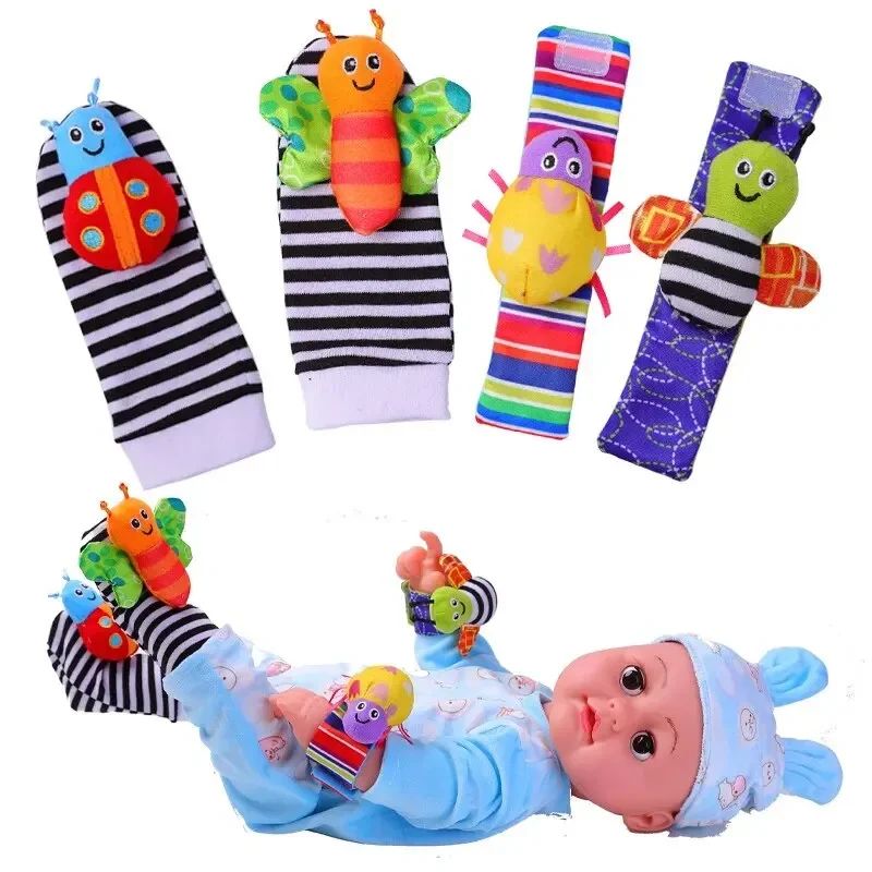 4Piece Baby Sensory Rattle Toys Set 2 Wrist Rattle Toys 2 Foot Rattle Sock Toys 012 Months 1