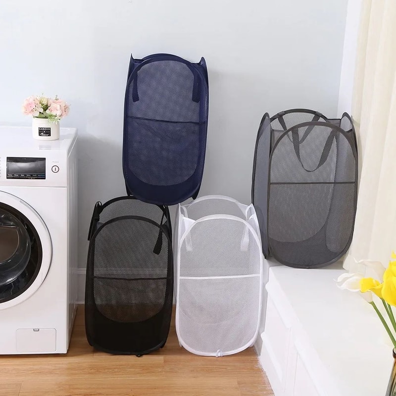 Large Capacity Foldable Laundry Hamper Breathable Mesh Dirty Clothes Basket For Home Travel 4