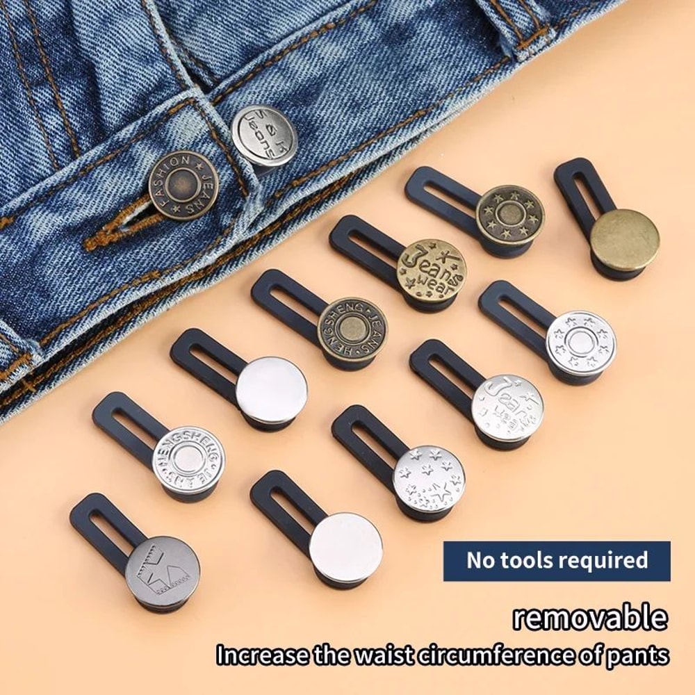 Adjustable Metal Jeans Button Extenders NoSew Waist Expansion Kit 510pcs 0