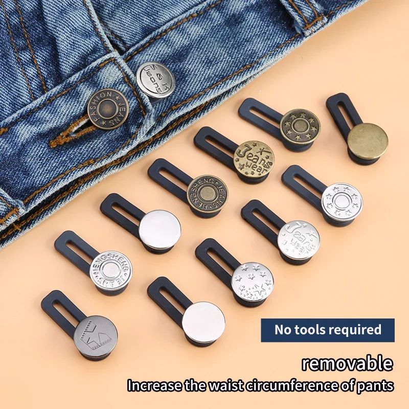 Adjustable Metal Jeans Button Extenders NoSew Waist Expansion Kit 510pcs 0