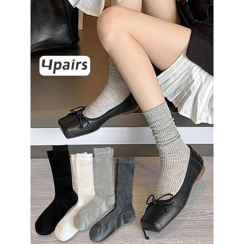 Womens Sheer Knee High Socks Lightweight Sweet Style Stacked Socks For Summer 4 Pairs 9