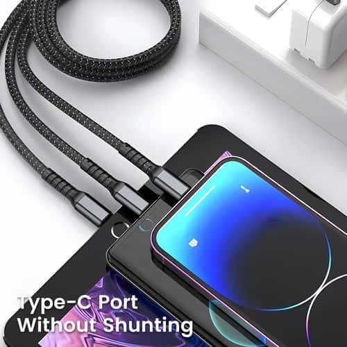 3-in-1 100W Fast Charging Cable with LED Indicator – USB-C, Micro USB & Lightning Universal Charger