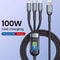 3in1 100W Fast Charging Cable With LED Indicator USBC Micro USB Lightning Universal Charger 5