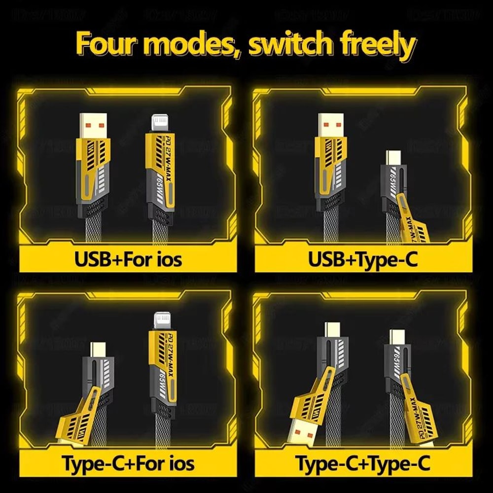 65W 4in1 Spring USB Charging Cable With Fast Charging Support 3