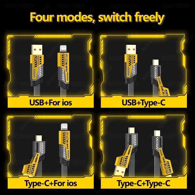 65W 4in1 Spring USB Charging Cable With Fast Charging Support 3