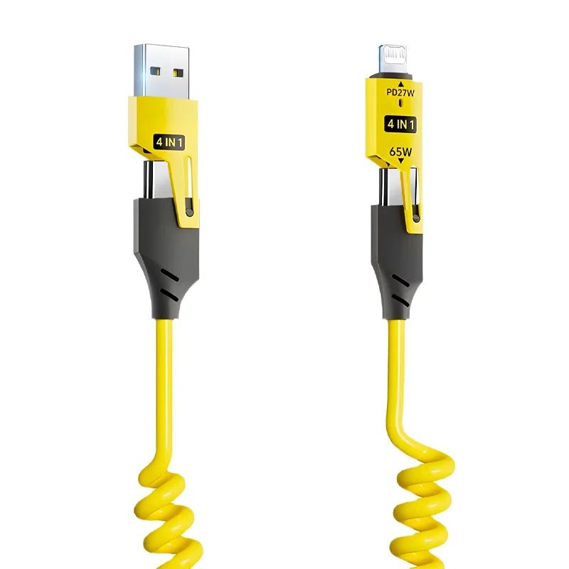65W 4in1 Spring USB Charging Cable With Fast Charging Support 4