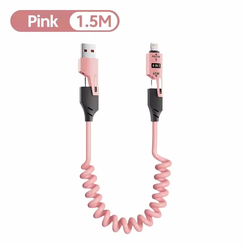 65W 4in1 Spring USB Charging Cable With Fast Charging Support 7